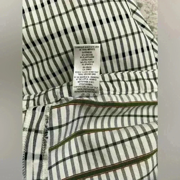 Theory Classic Skinny Pant Plaid Viscose Grid Ivory Black Green Women’s Size 12 - Picture 7 of 7